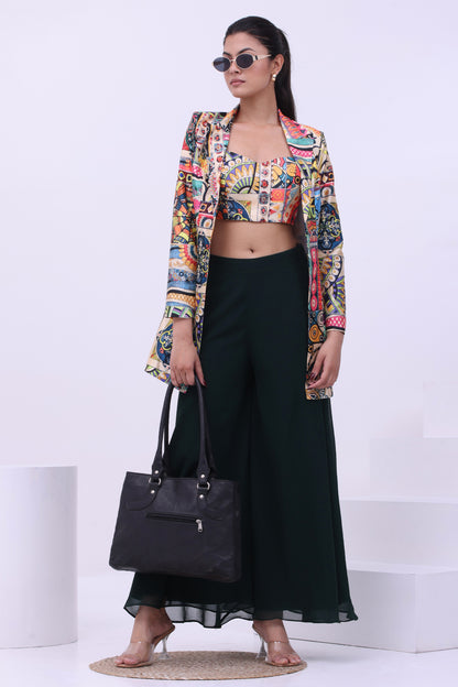 Jade Printed Sharara Set With Blazer