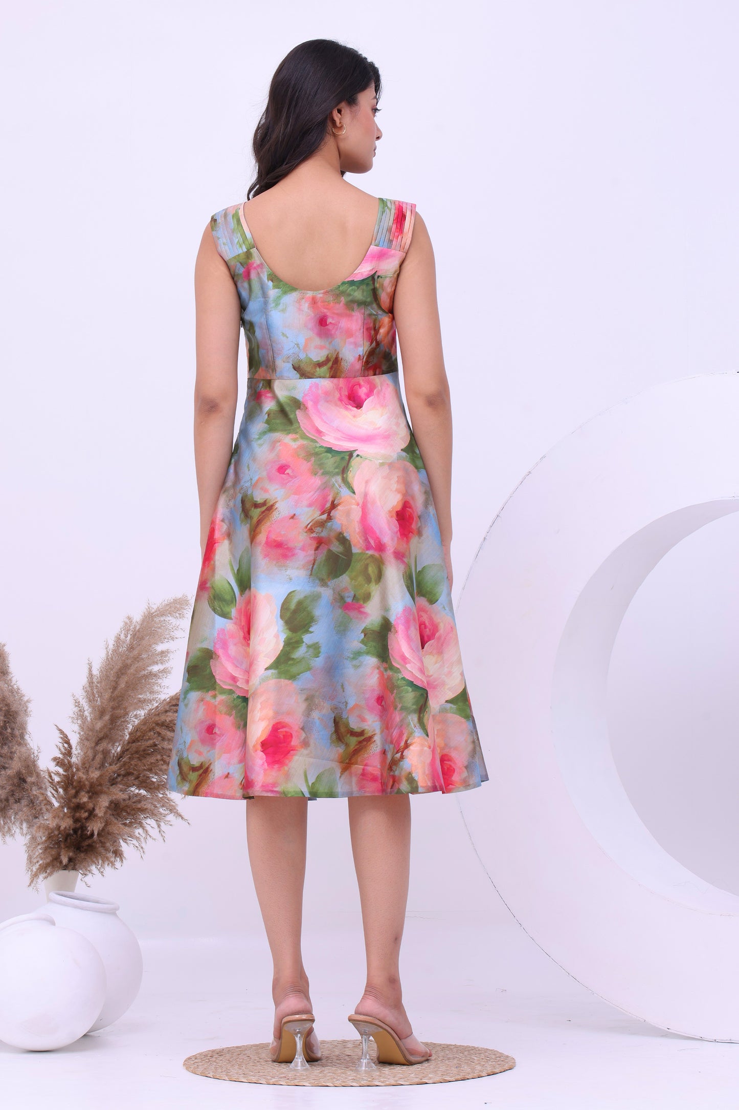 Vintage Rose Garden Mango Silk Midi Dress