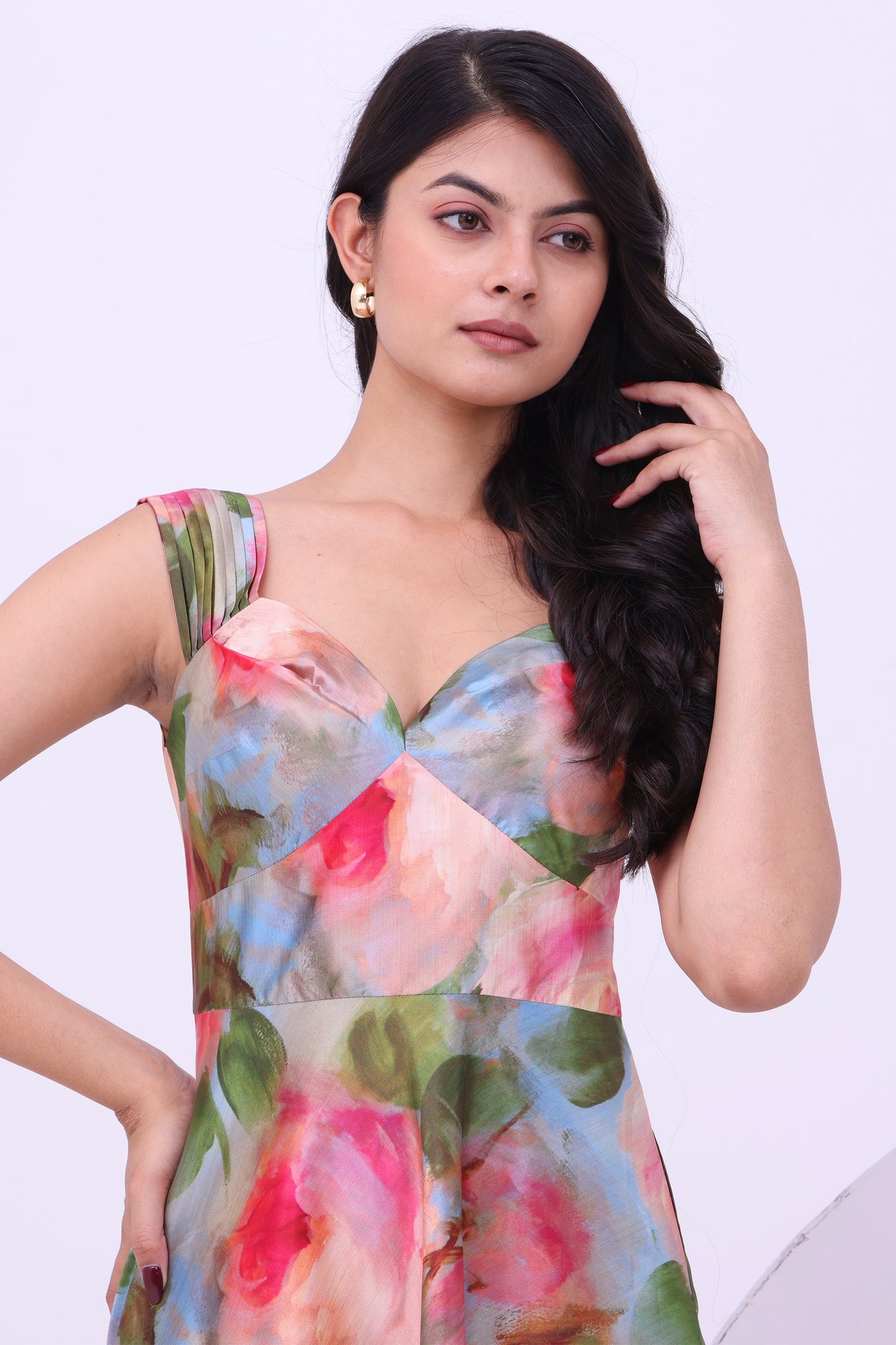 Vintage Rose Garden Mango Silk Midi Dress