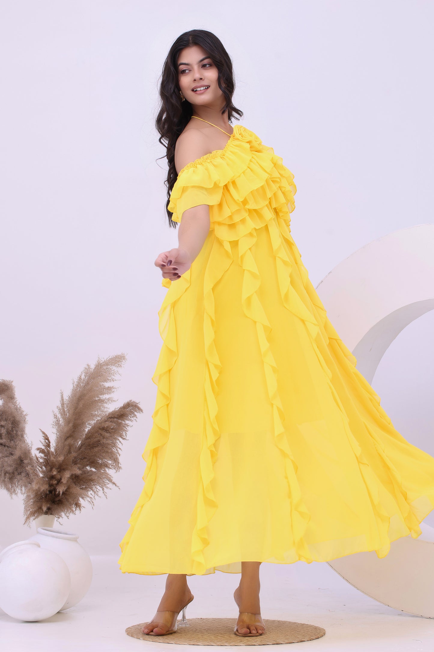 Marigold Ruffle Off-Shoulder Boho Maxi Dress