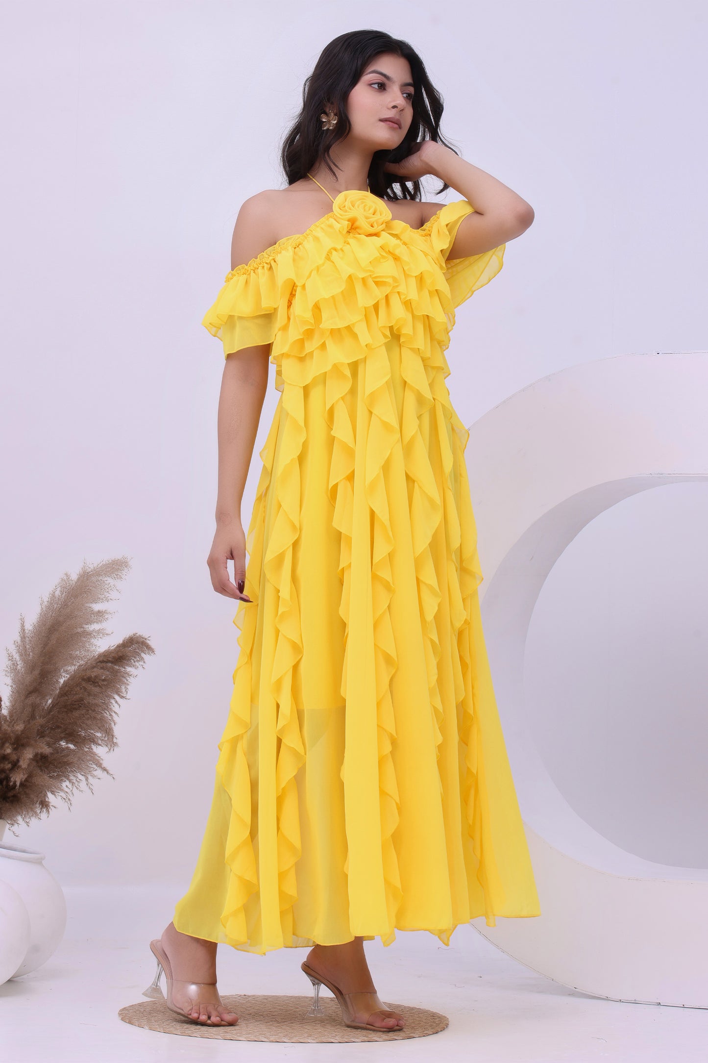 Marigold Ruffle Off-Shoulder Boho Maxi Dress