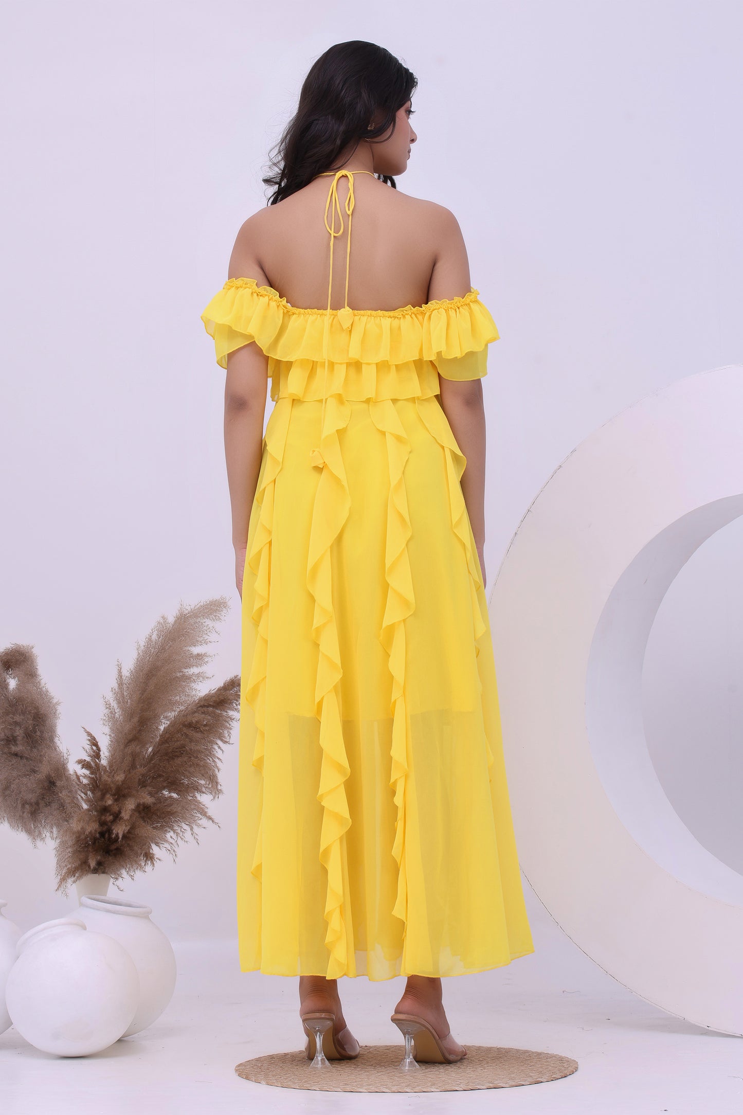 Marigold Ruffle Off-Shoulder Boho Maxi Dress