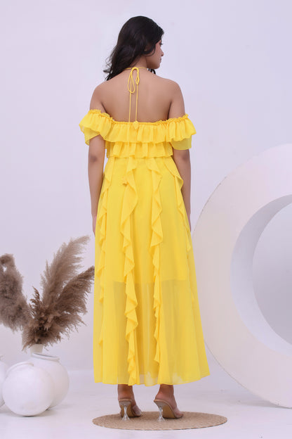 Marigold Ruffle Off-Shoulder Boho Maxi Dress