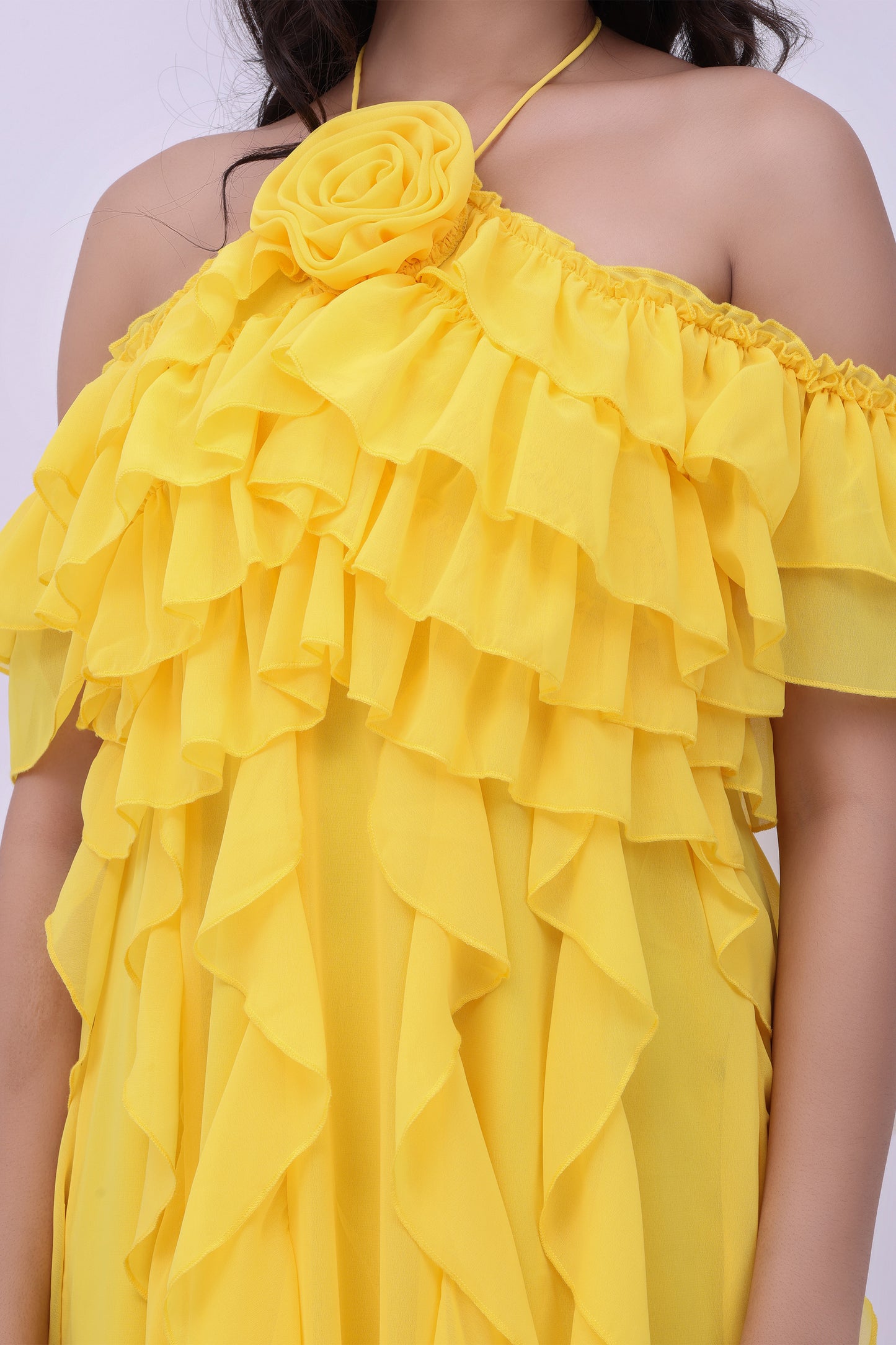 Marigold Ruffle Off-Shoulder Boho Maxi Dress
