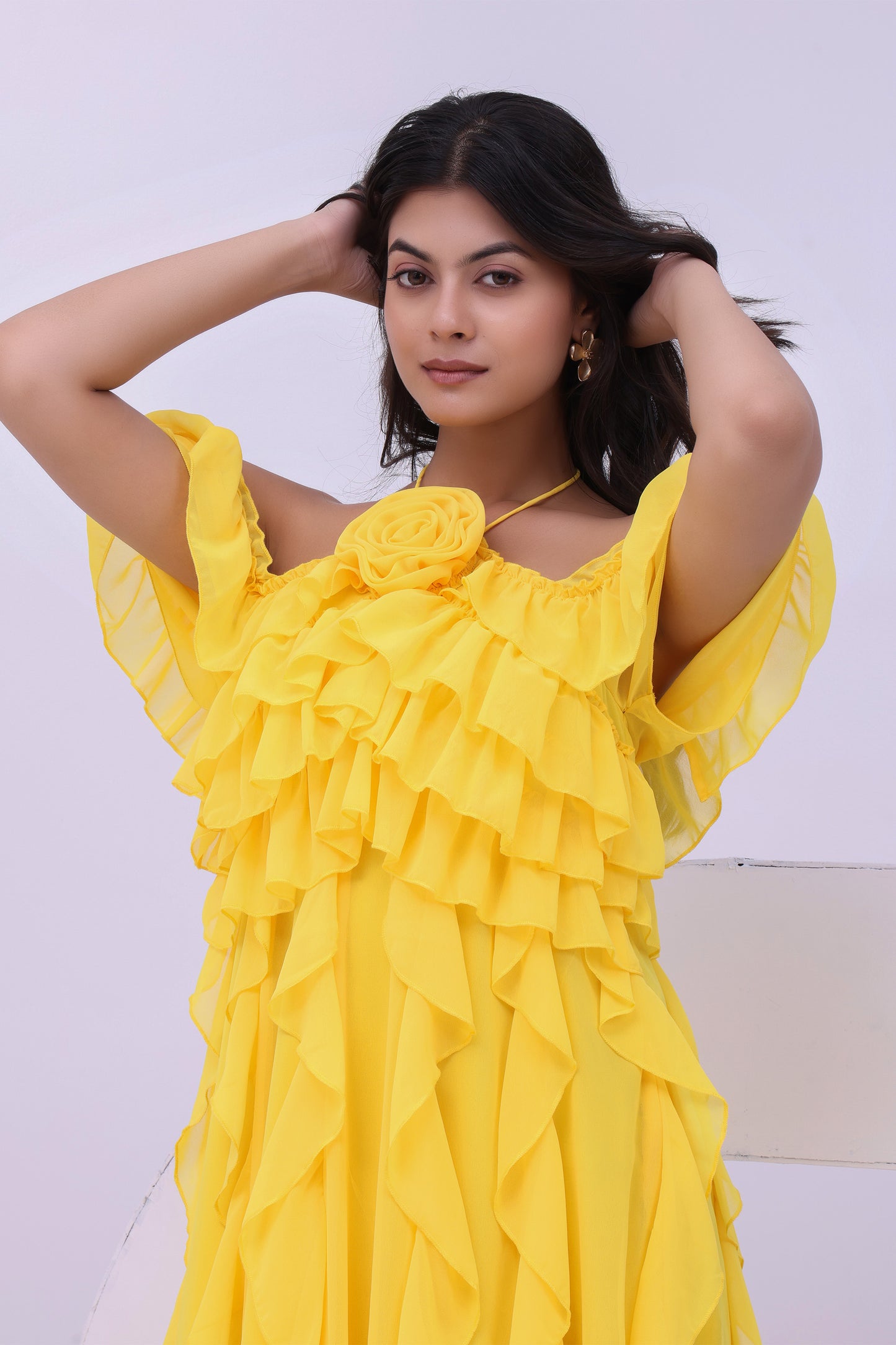 Marigold Ruffle Off-Shoulder Boho Maxi Dress
