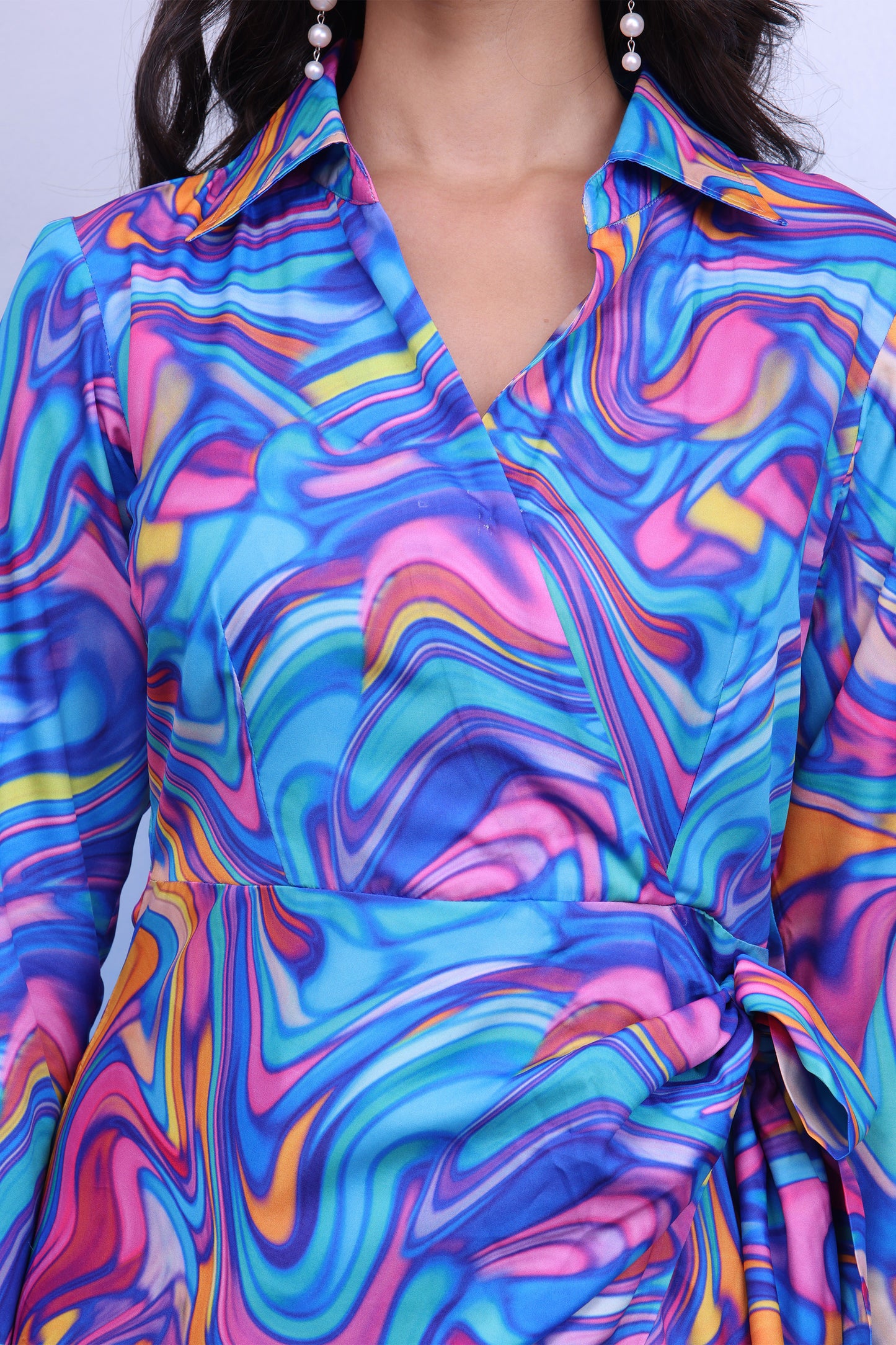 Printed Satin Wrap Dress