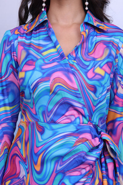 Printed Satin Wrap Dress
