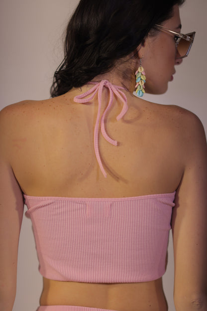 Blush Tie Up Rib Knit Top