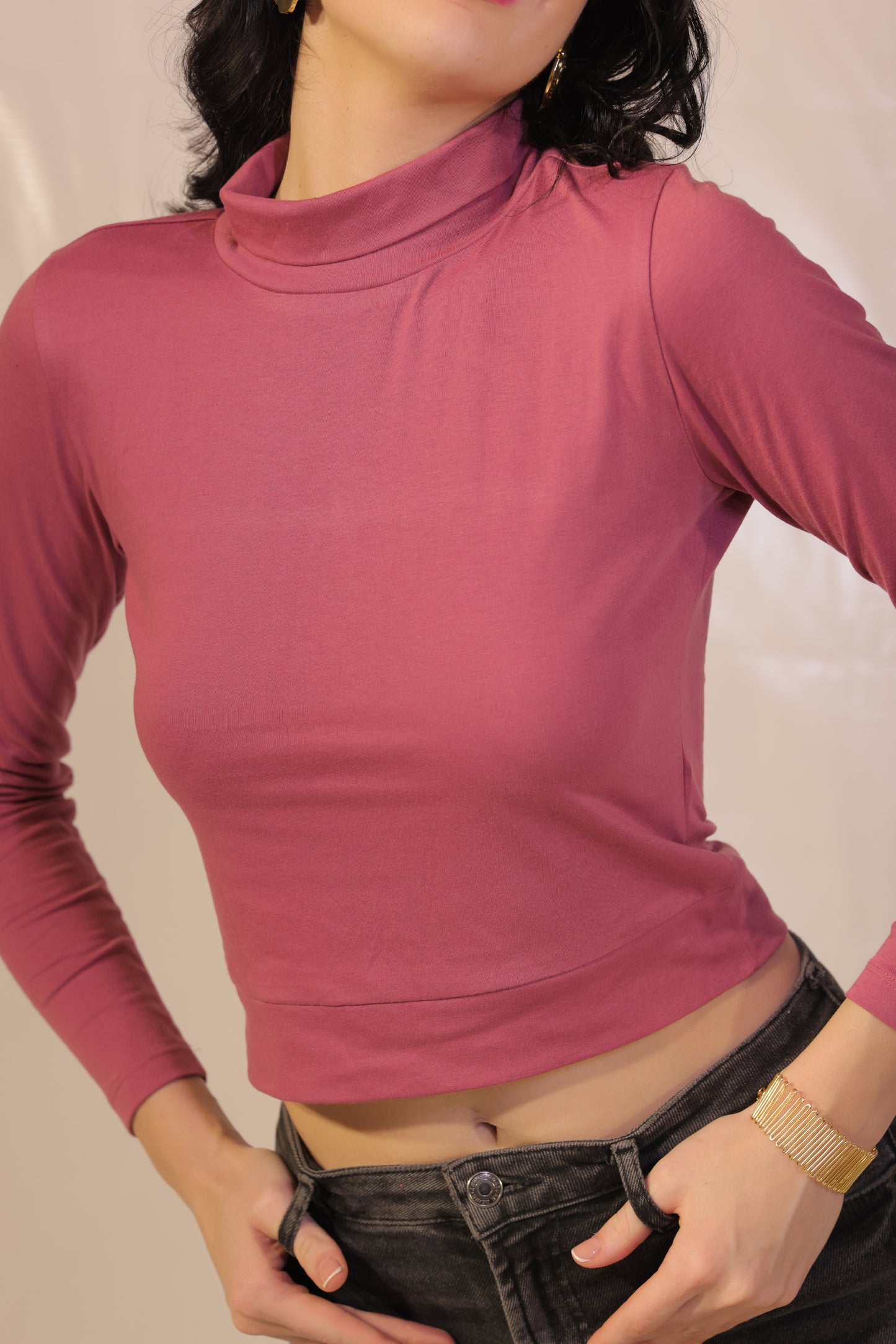 Raspberry Full Sleeves Turtle Neck Top