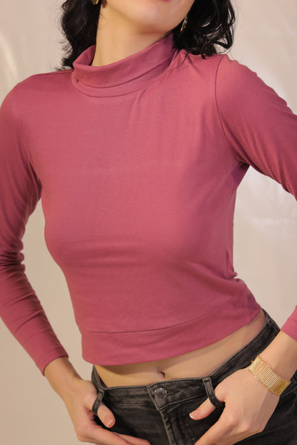 Raspberry Full Sleeves Turtle Neck Top