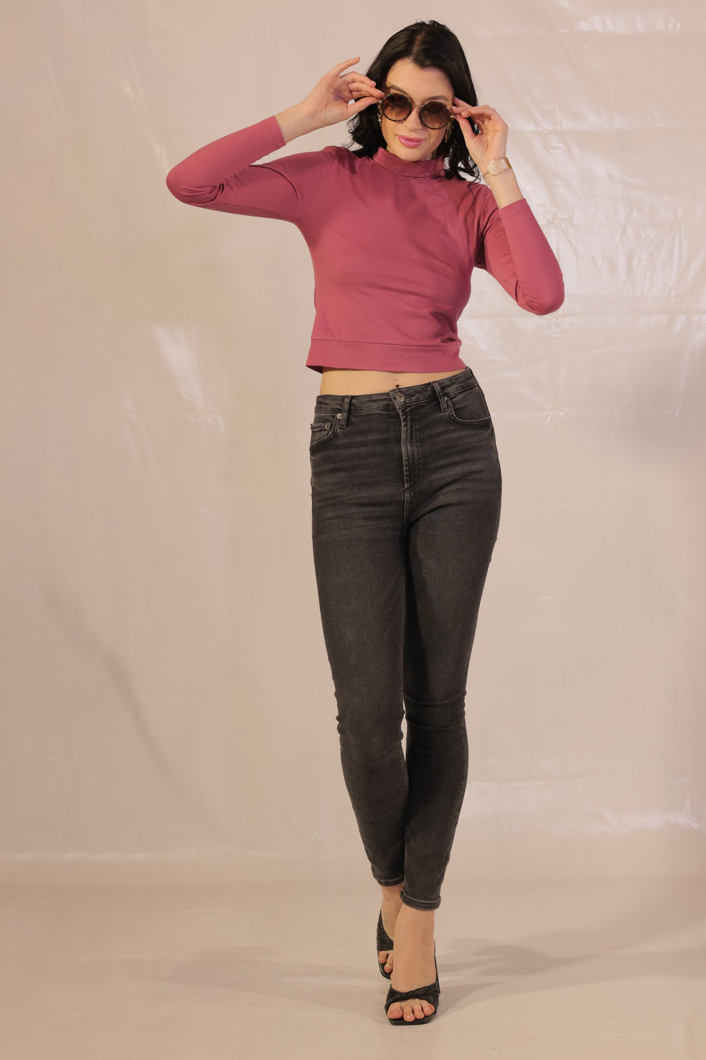 Raspberry Full Sleeves Turtle Neck Top