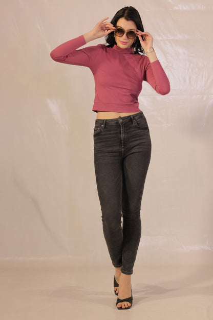 Raspberry Full Sleeves Turtle Neck Top