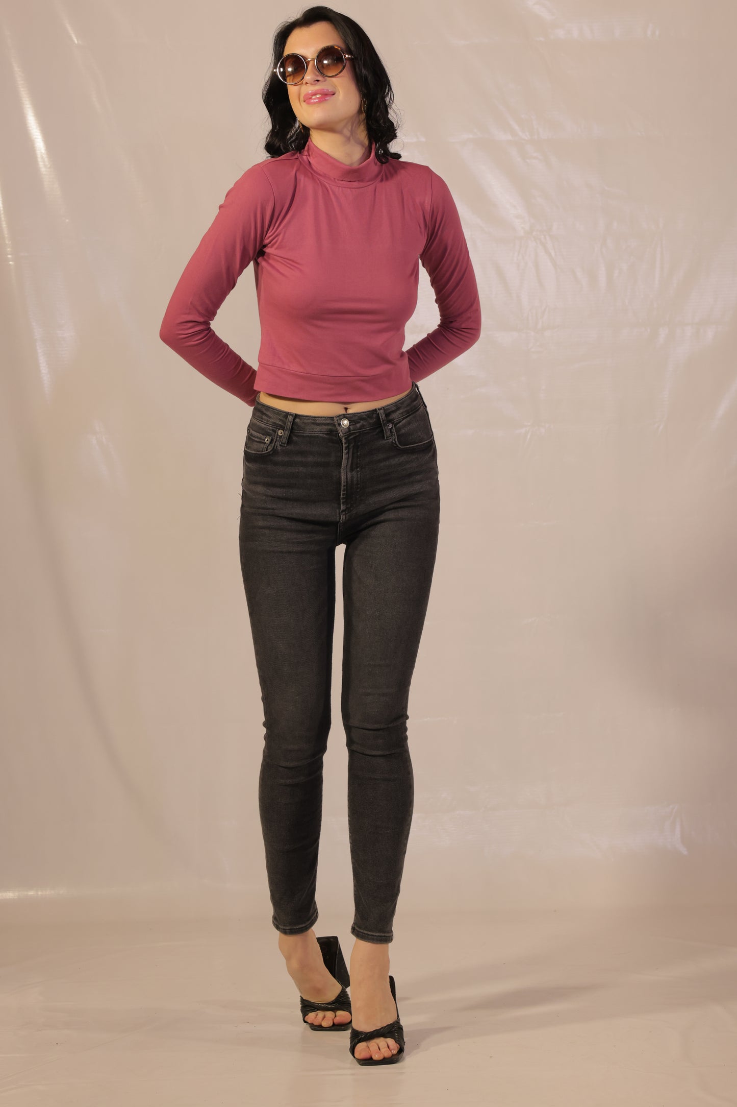 Raspberry Full Sleeves Turtle Neck Top
