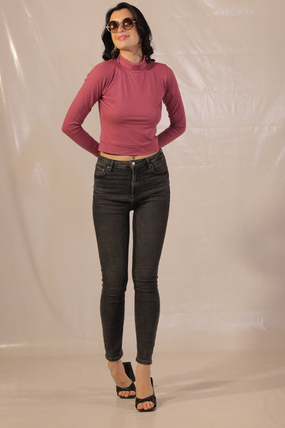 Raspberry Full Sleeves Turtle Neck Top