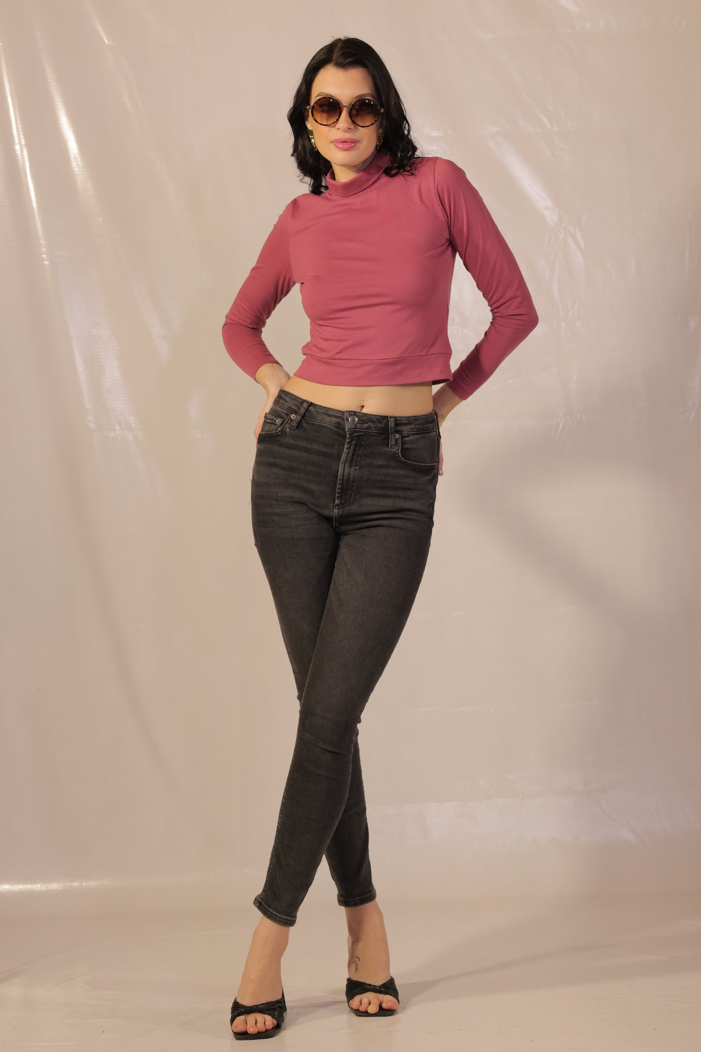 Raspberry Full Sleeves Turtle Neck Top