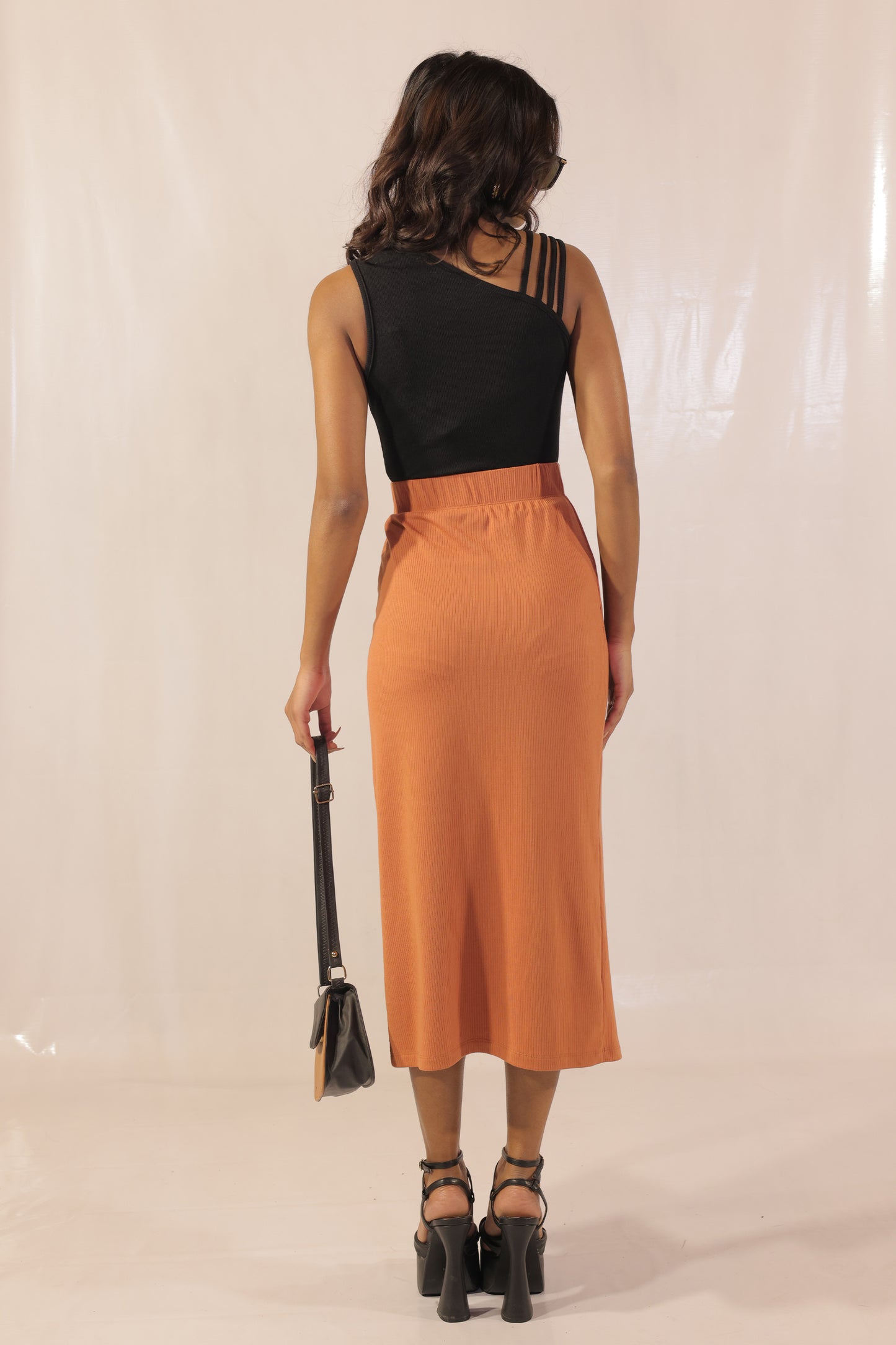 Sienna Slit Pencil Rib Knit Midi Skirt
