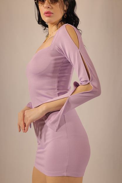 Lavender Rib Knit Cutout Sleeve Dress