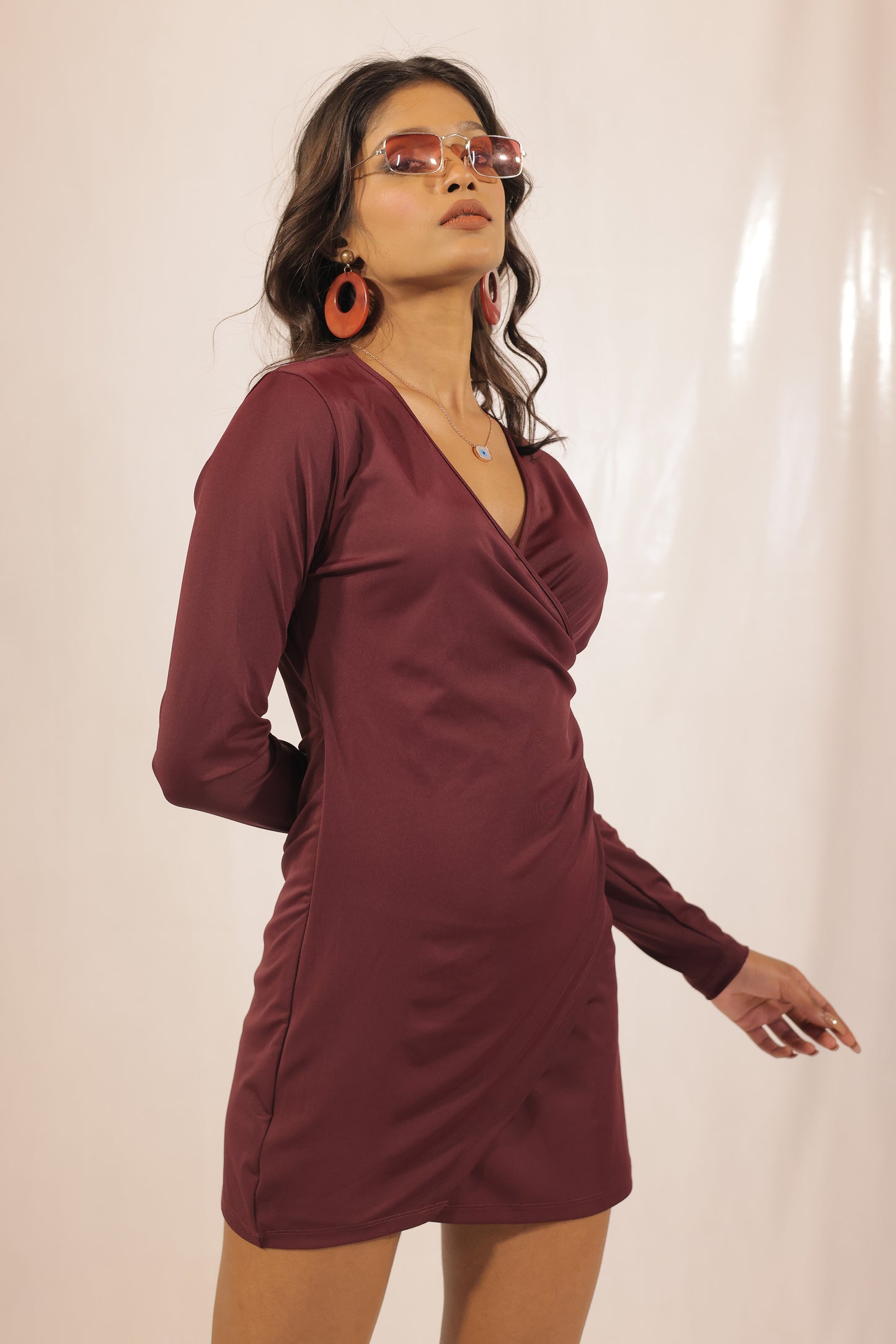 Auburn Full Sleeves Lycra Wrap Dress