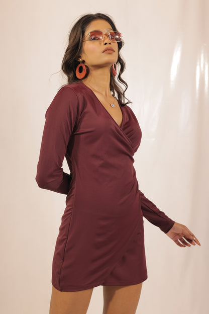 Auburn Full Sleeves Lycra Wrap Dress