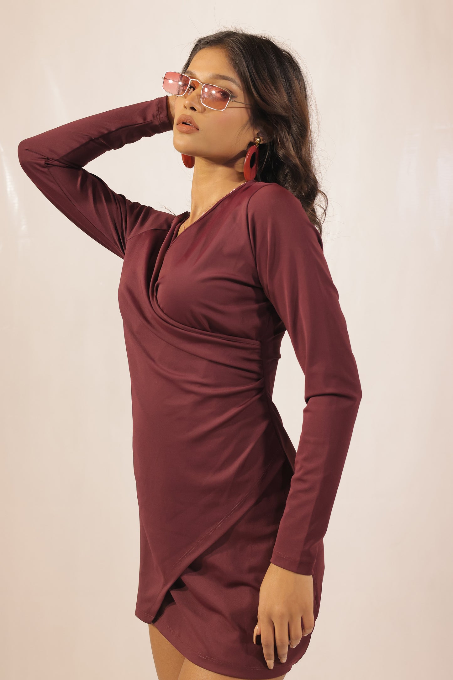 Auburn Full Sleeves Lycra Wrap Dress