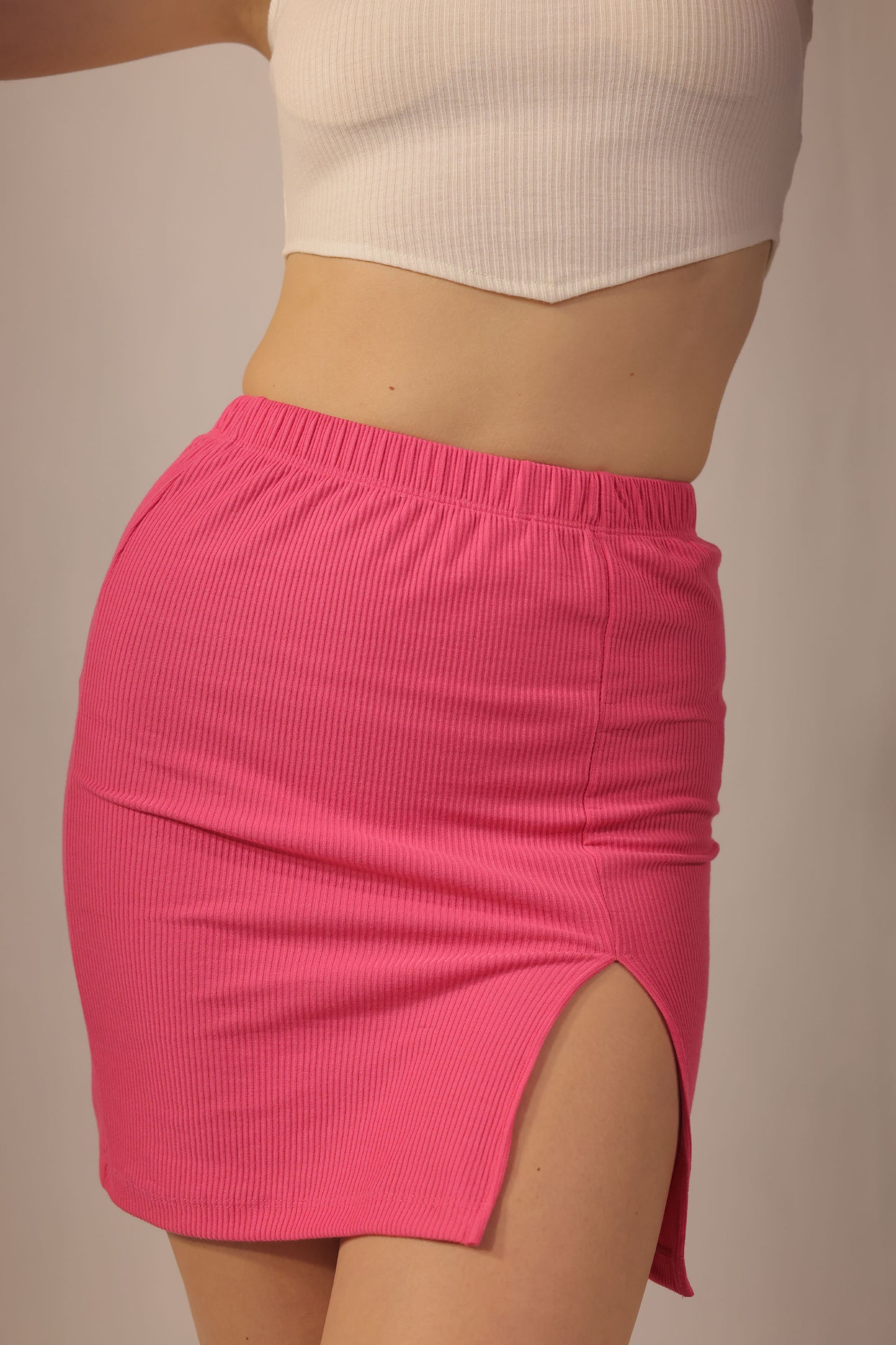 Barbie Pink Rib Knit Skirt With Slit