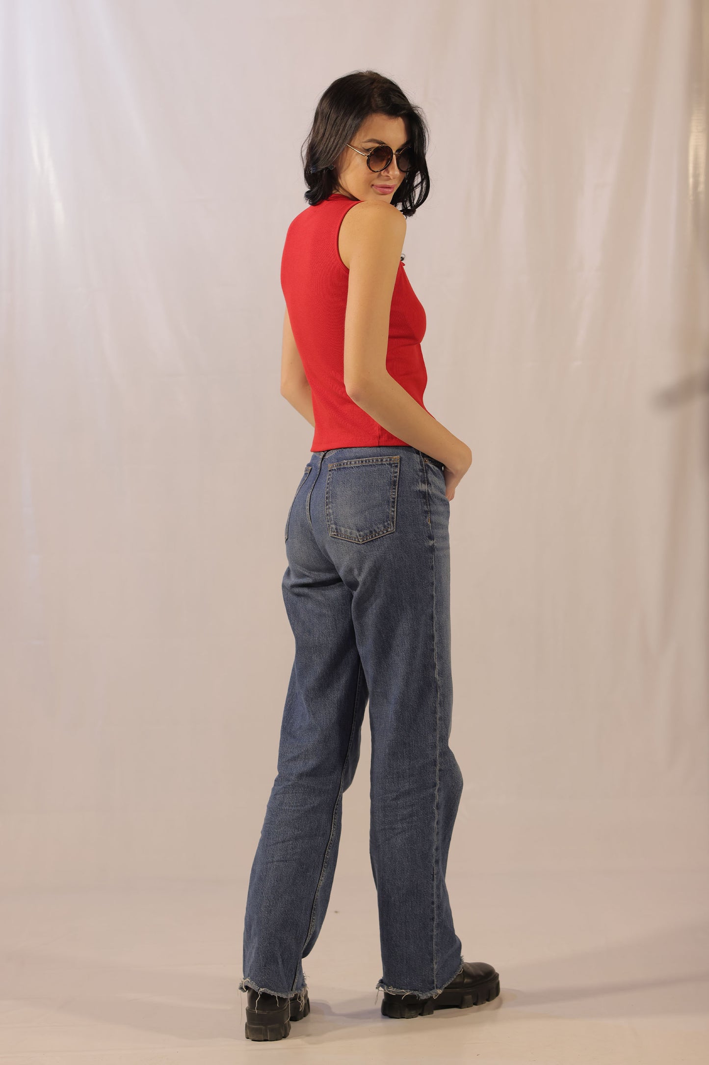 Candy Red Rib Knit Front Tie Up Top