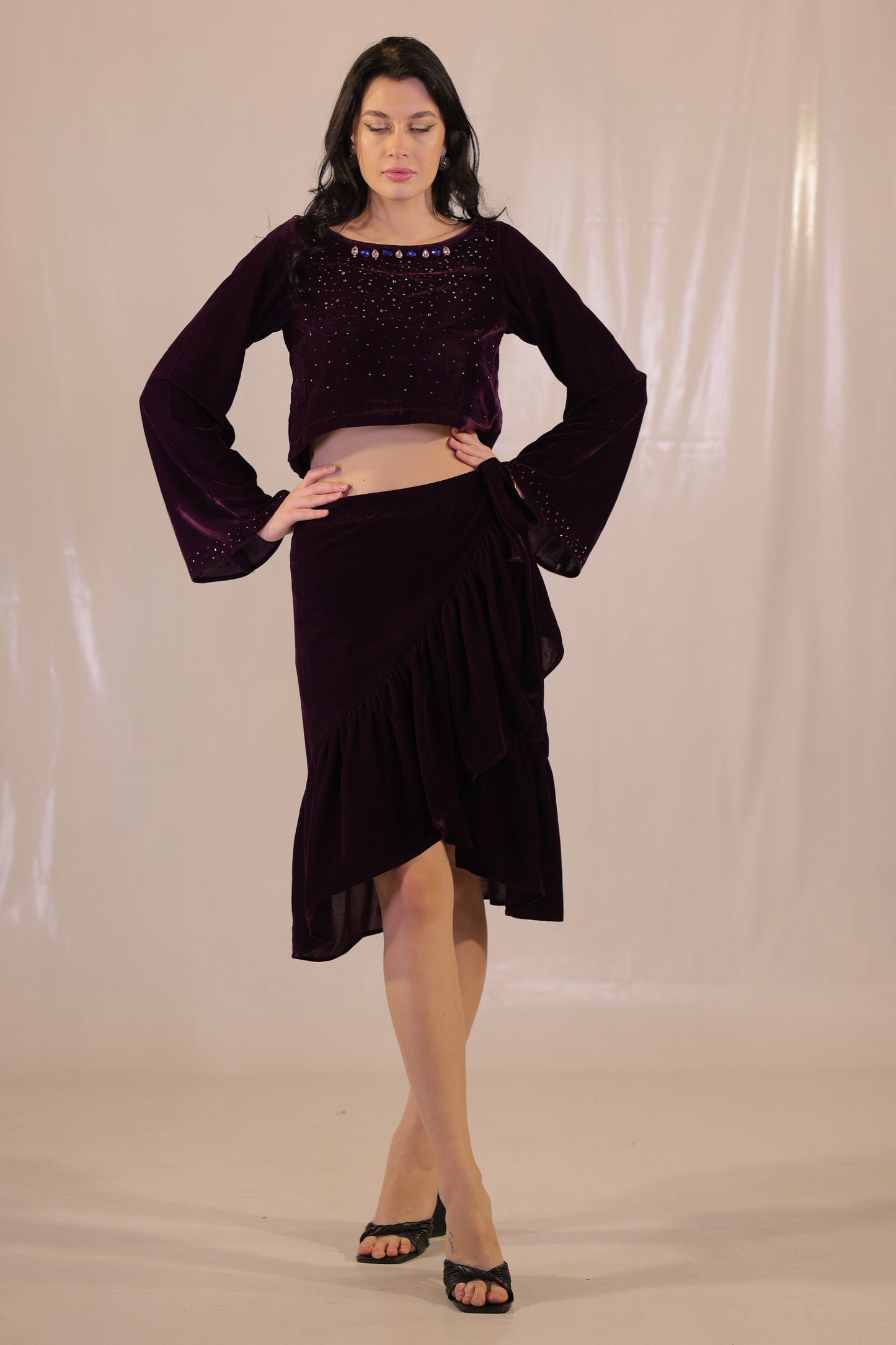 Witchy Violet Velvet Asymmetric Wrap Skirt