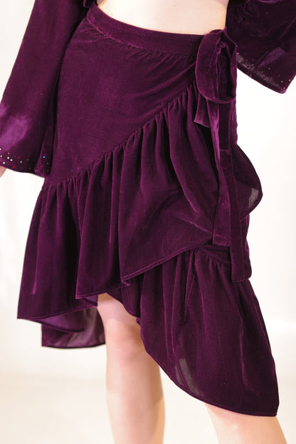 Witchy Violet Velvet Asymmetric Wrap Skirt
