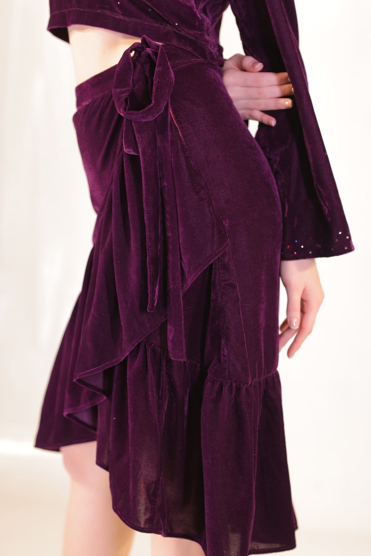 Witchy Violet Velvet Asymmetric Wrap Skirt