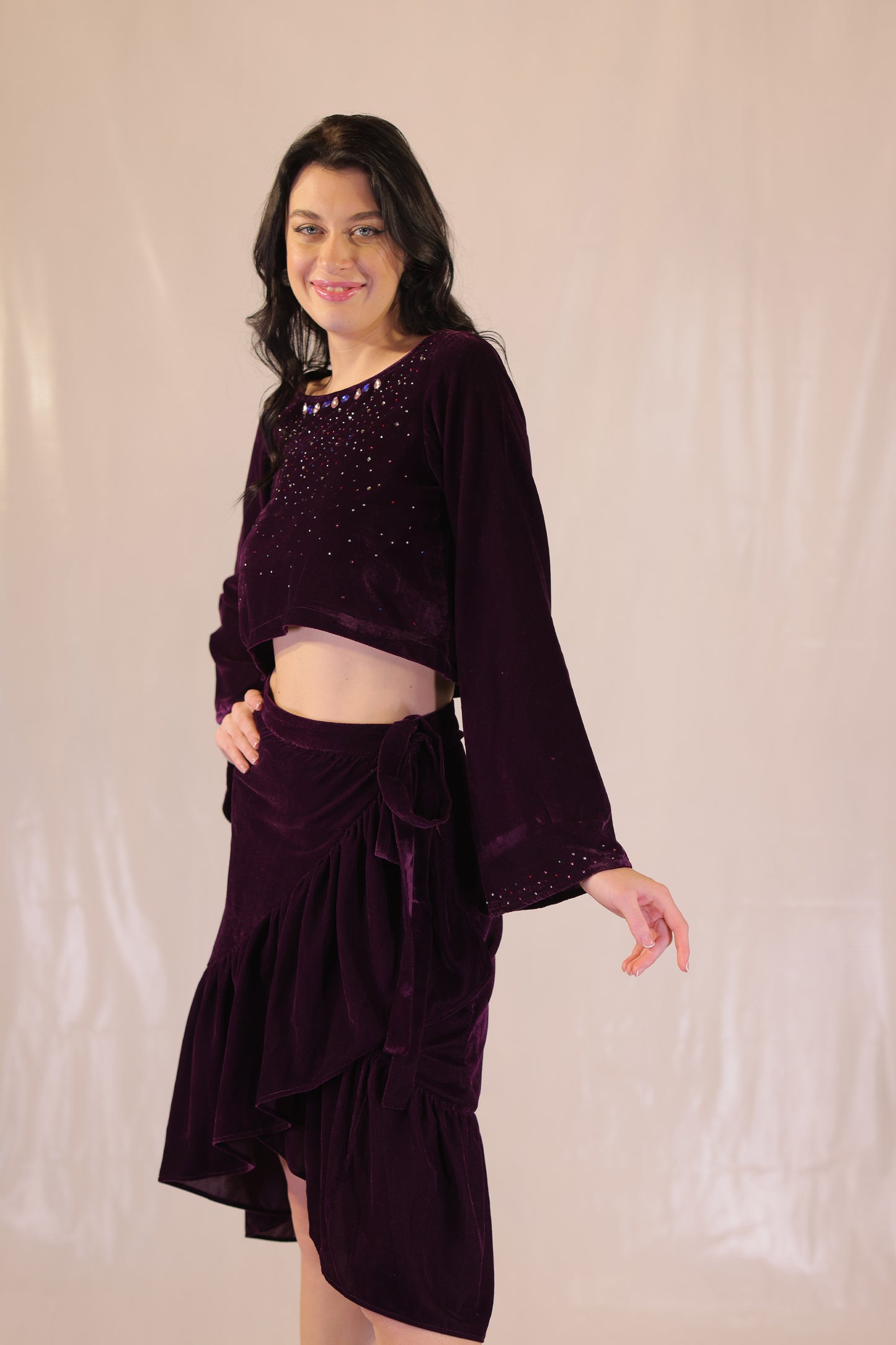 Witchy Violet Velvet Asymmetric Wrap Skirt