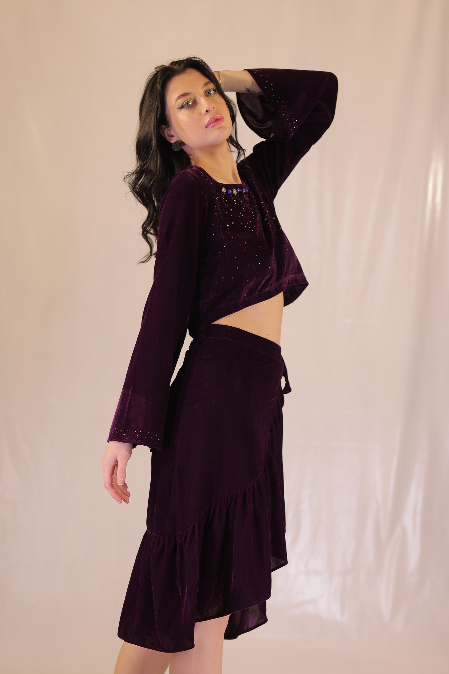 Witchy Violet Velvet Asymmetric Wrap Skirt