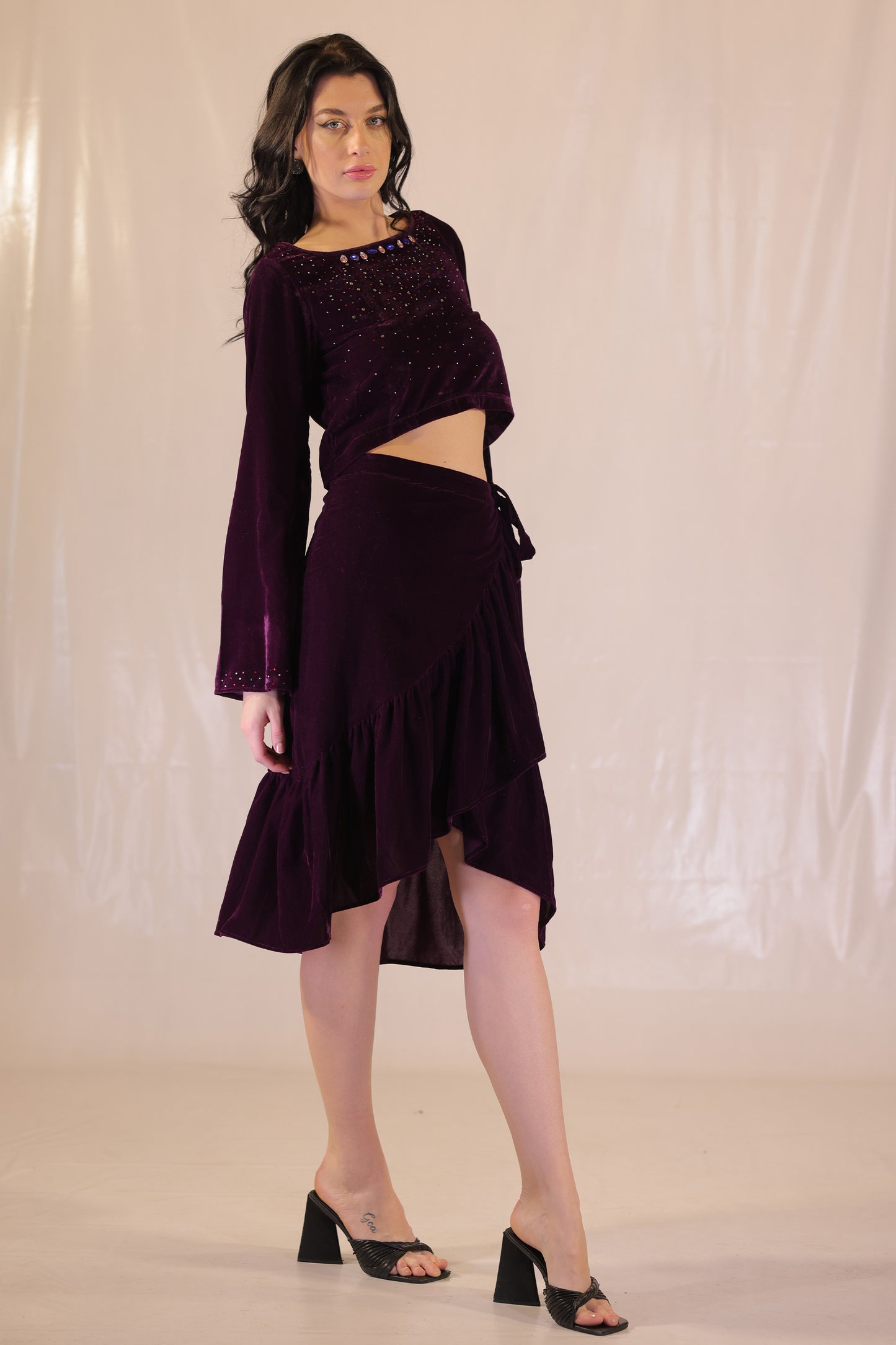 Witchy Violet Velvet Asymmetric Wrap Skirt