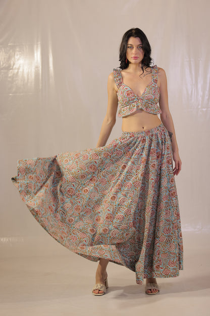 Sea Breeze Blockprinted Ruffels Blouse