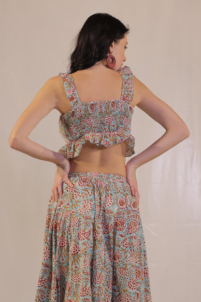 Sea Breeze Blockprinted Ruffels Blouse