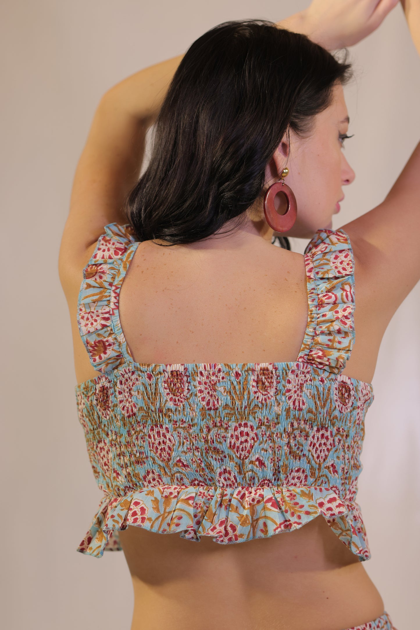 Sea Breeze Blockprinted Ruffels Blouse