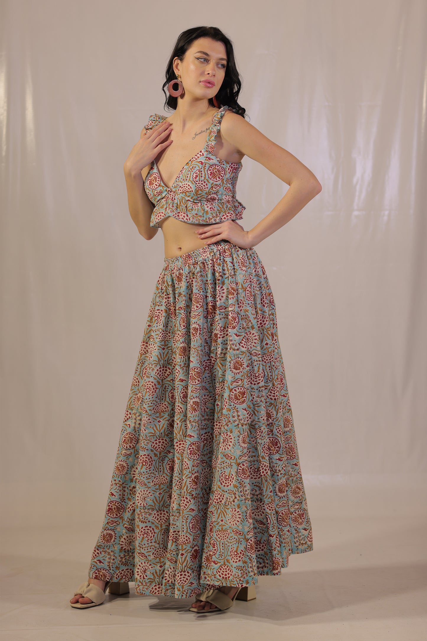 Sea Breeze Blockprinted Ruffels Blouse