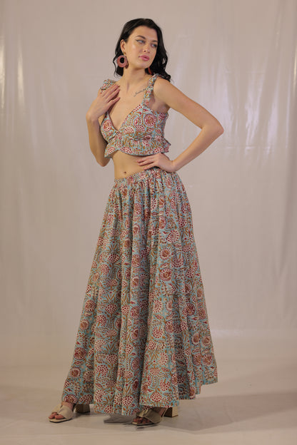 Sea Breeze Blockprinted Ruffels Blouse