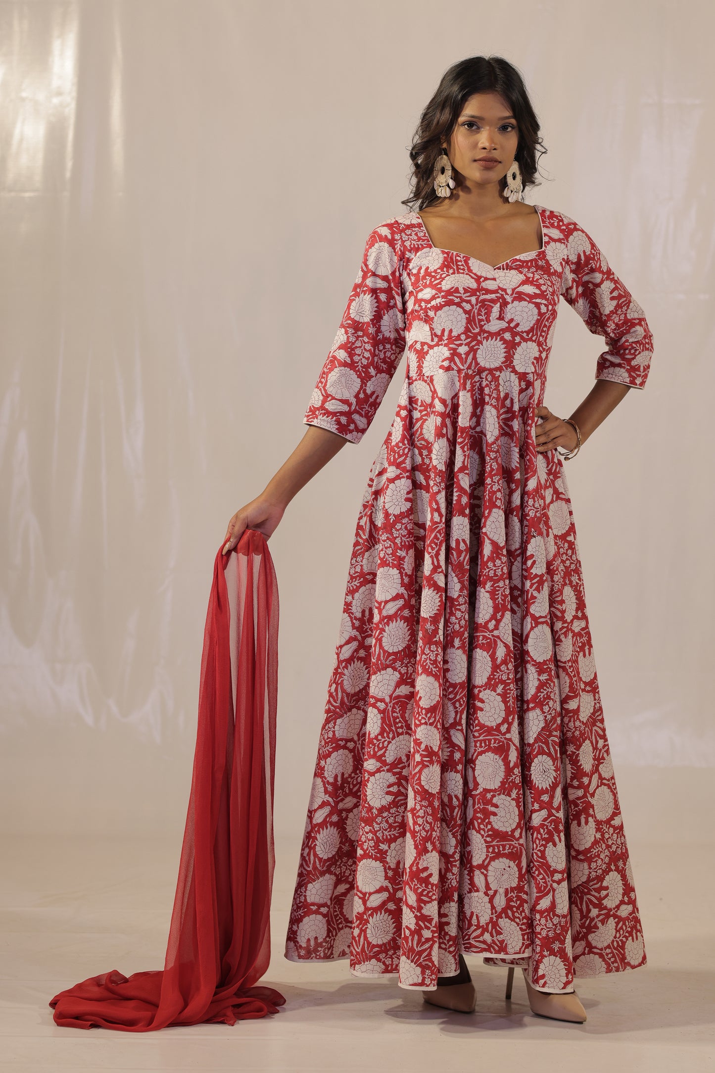 Maroon Sanganeri Kalidaar Handblock Kurta