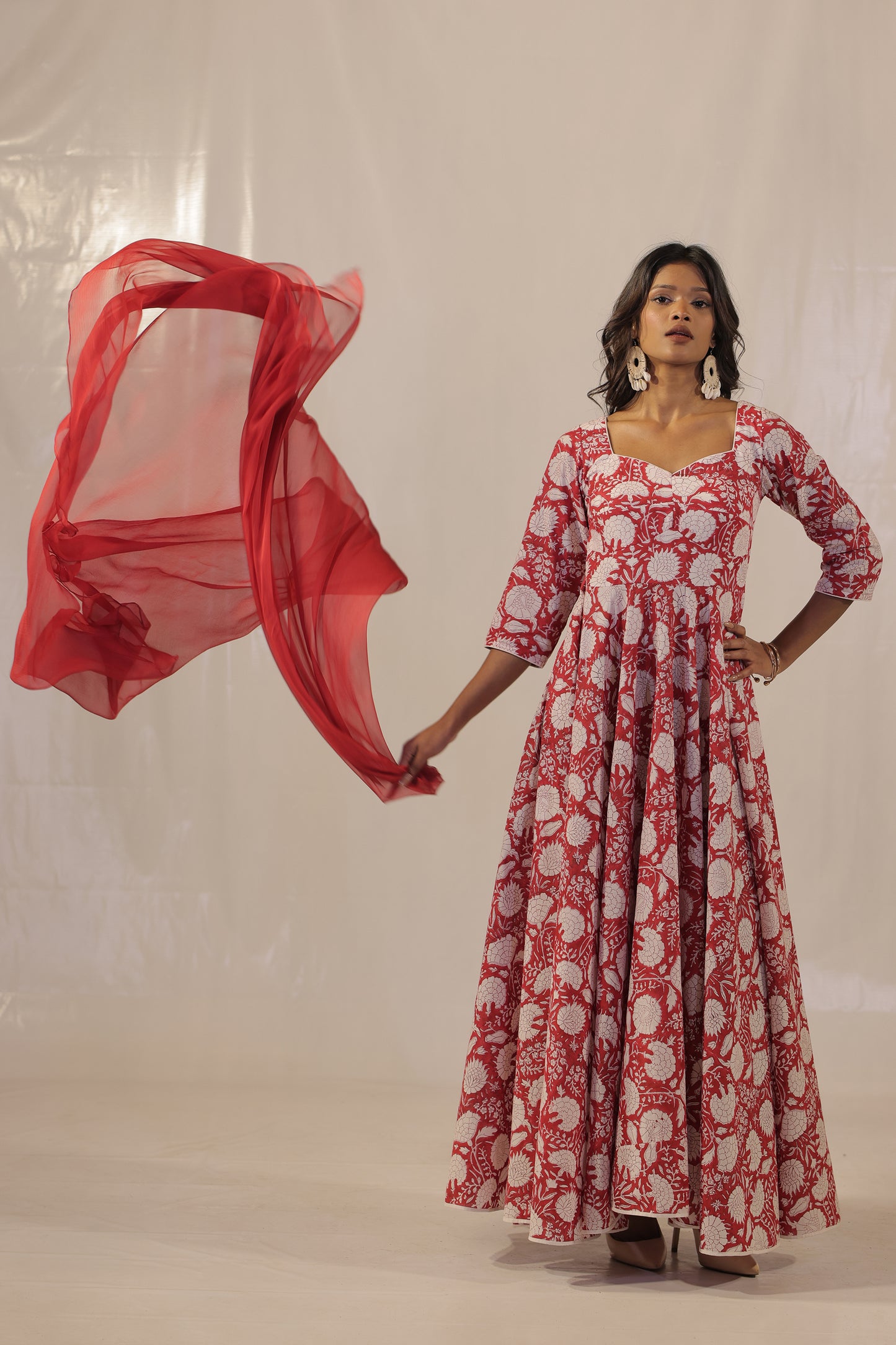 Maroon Sanganeri Kalidaar Handblock Kurta