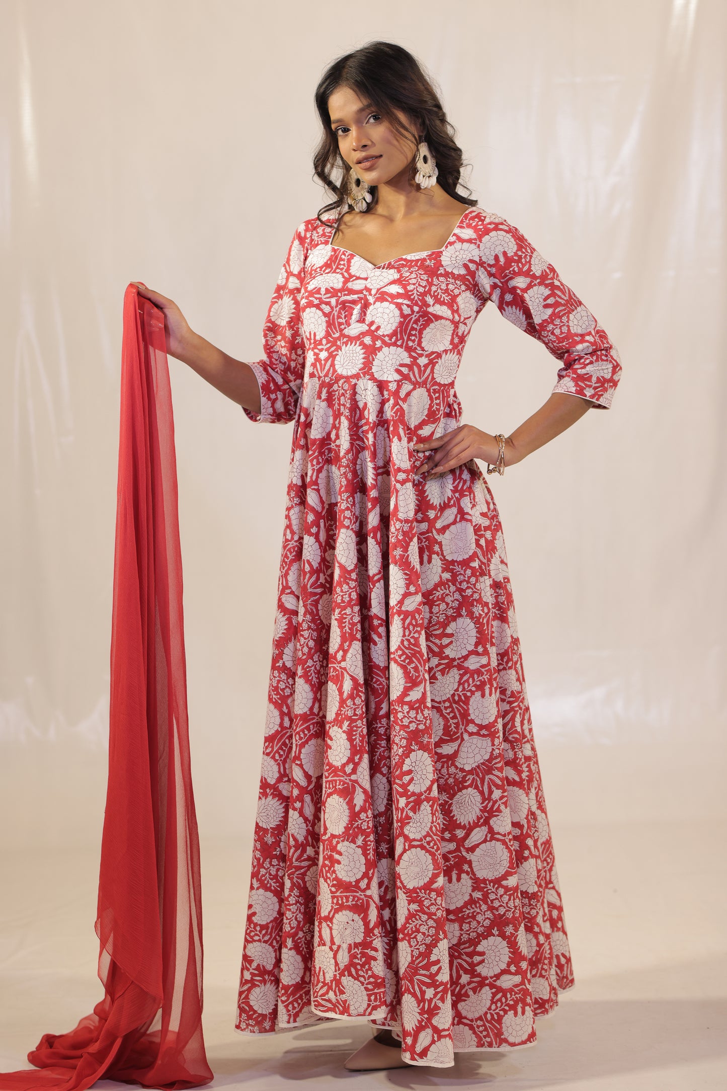 Maroon Sanganeri Kalidaar Handblock Kurta