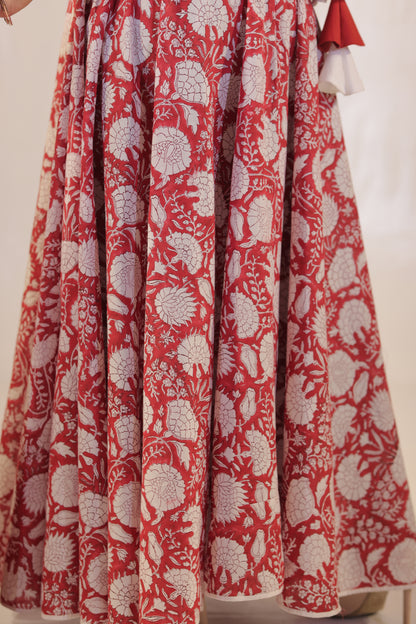 Maroon Sanganeri Kalidaar Handblock Kurta