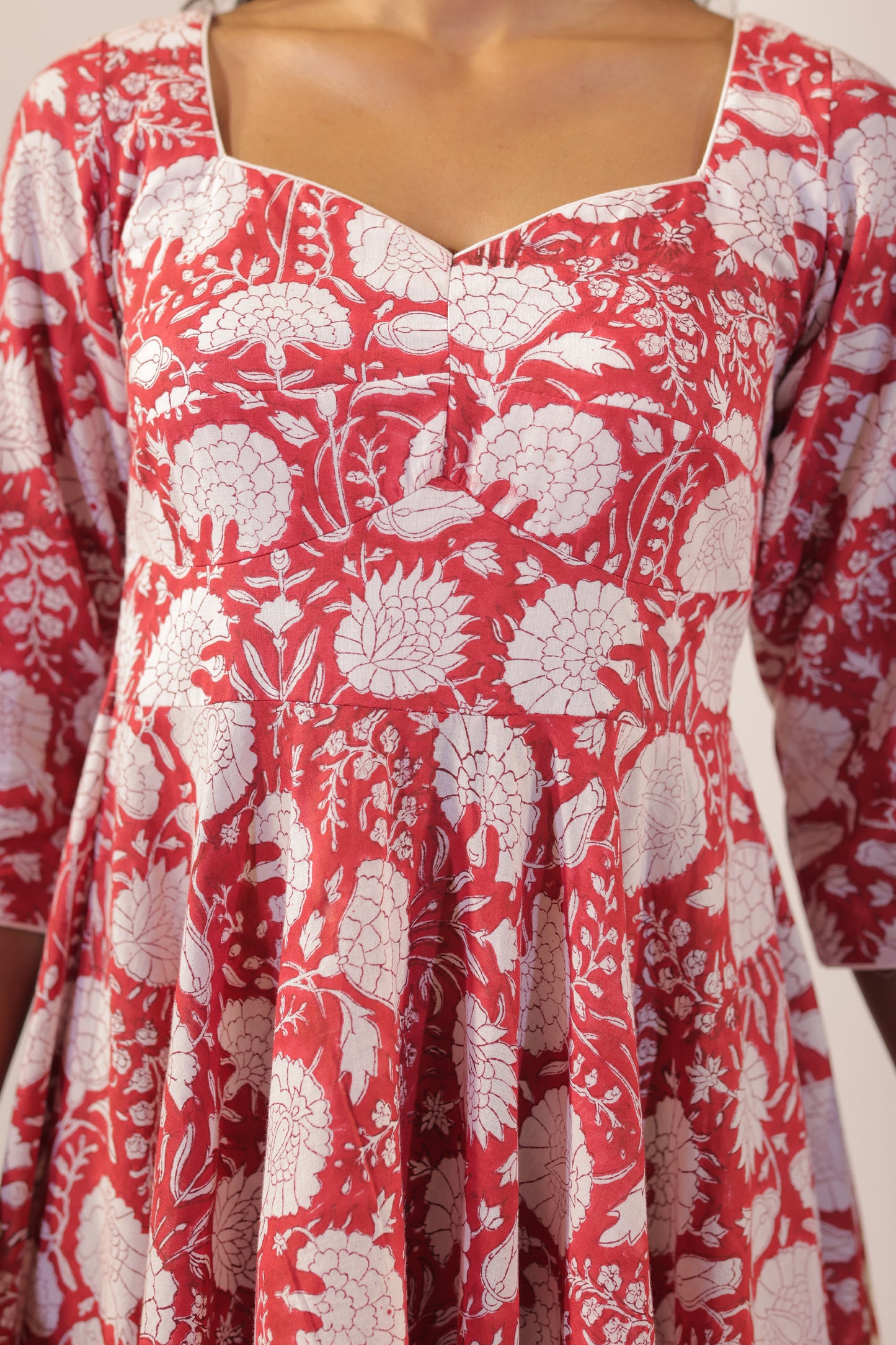 Maroon Sanganeri Kalidaar Handblock Kurta