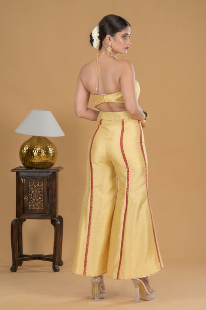 Golden Ethnic Co-ord Set With Tissue Jacket