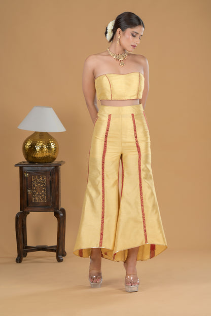 Golden Ethnic Co-ord Set With Tissue Jacket