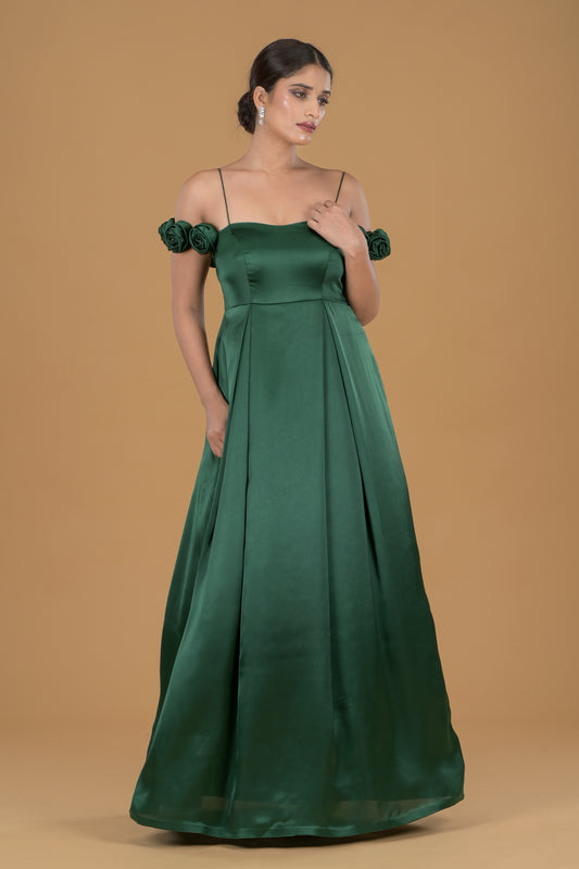 Emerald Enchantment Royal Green Satin Gown
