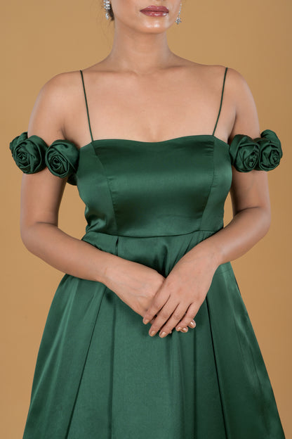 Emerald Enchantment Royal Green Satin Gown