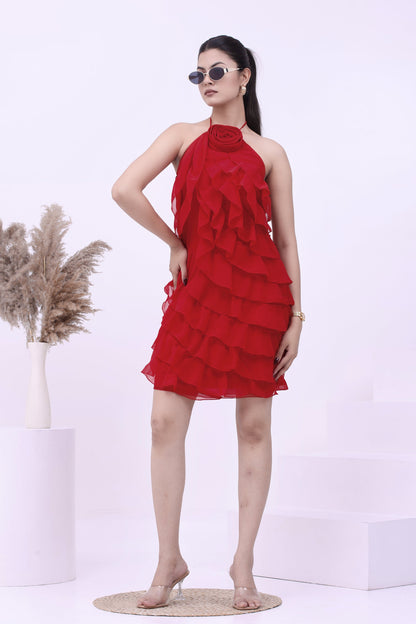 Scarlet Bloom Ruffle Dress