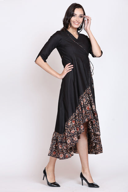 Black Angrakha High Low Bagru Dress