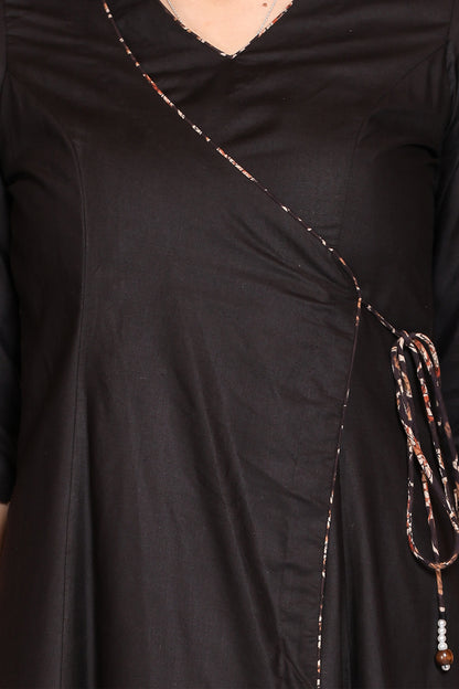 Black Angrakha High Low Bagru Dress