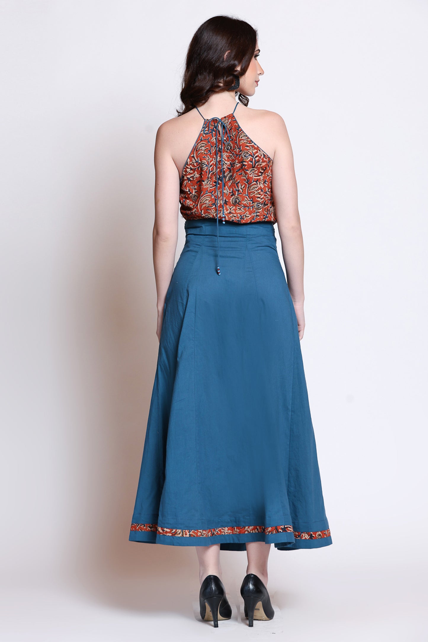 Handblock Bagru Top With Indigo Skirt